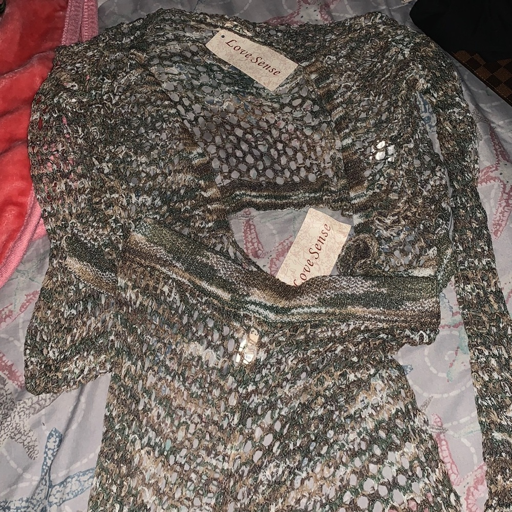 Brand new cover up crop top with ties and small flare matching bottom